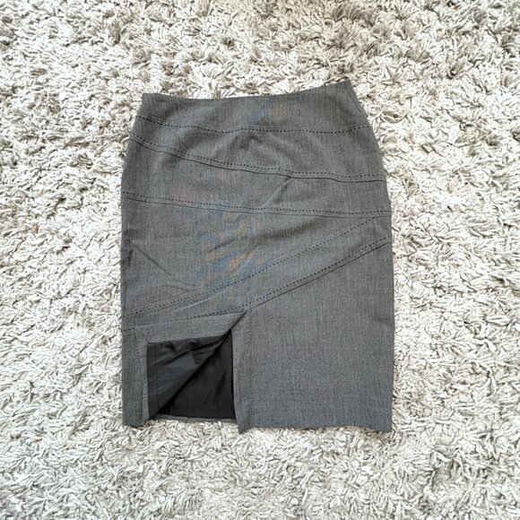 Tribal Grey Pencil Skirt | Asymmetrical Stitching | Business Casual Bottom - Picture 8 of 13